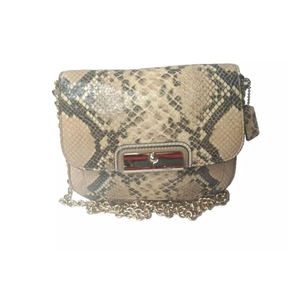 Coach Python Print Leather Crossbody Bag Brown~Black Gold Chain Purse